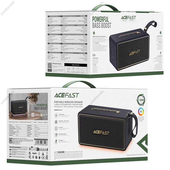 Портативна колонка Bluetooth ACEFAST K3 Ultra portable wireless speaker BT5.4 USBTF/AUX TWS 120W Black